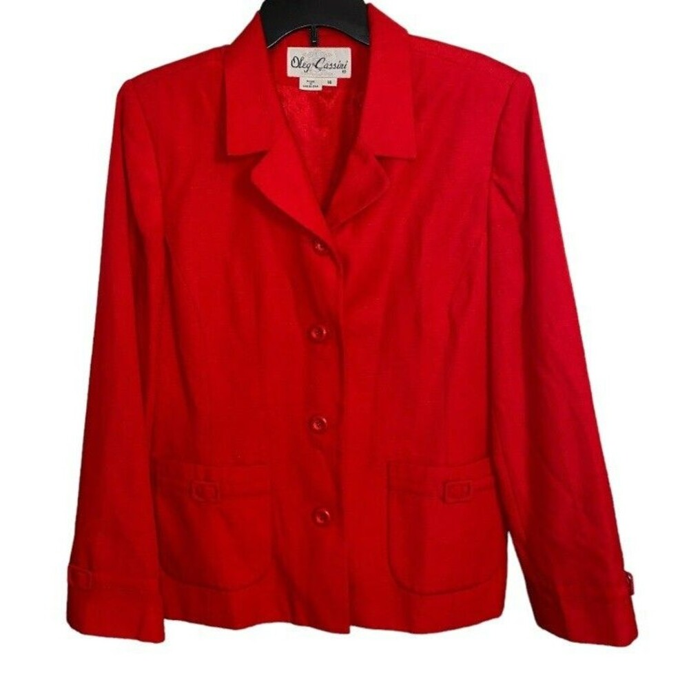 VTG Oleg Cassini Blazer Women's 14 Red Career Lightweight Business NOS Elegant